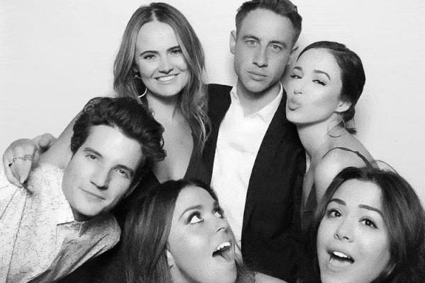 Glam black and white photo booth group shot