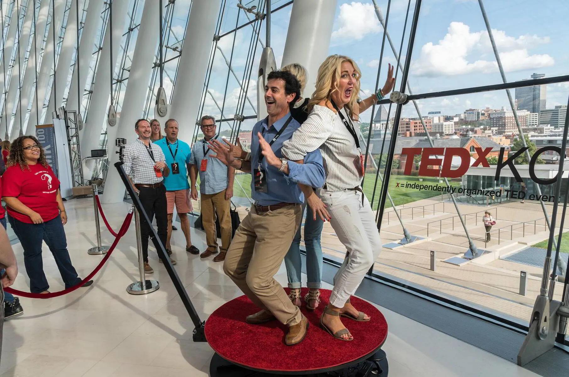 Custom branded 360 photo booth activation at a TEDx event